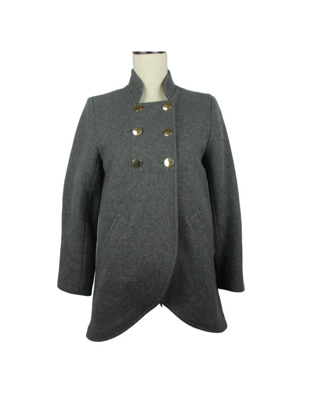 Steven-Alan Womens Coat Gray Wool Size 4 Military Inspired Double Breasted